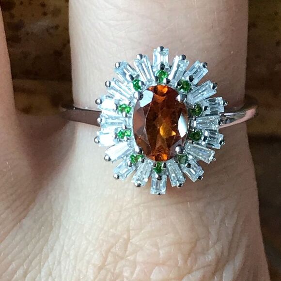 Natural Orange Garnet Moissanite Sterling Silver Ring Size 10 - Picture 8 of 9